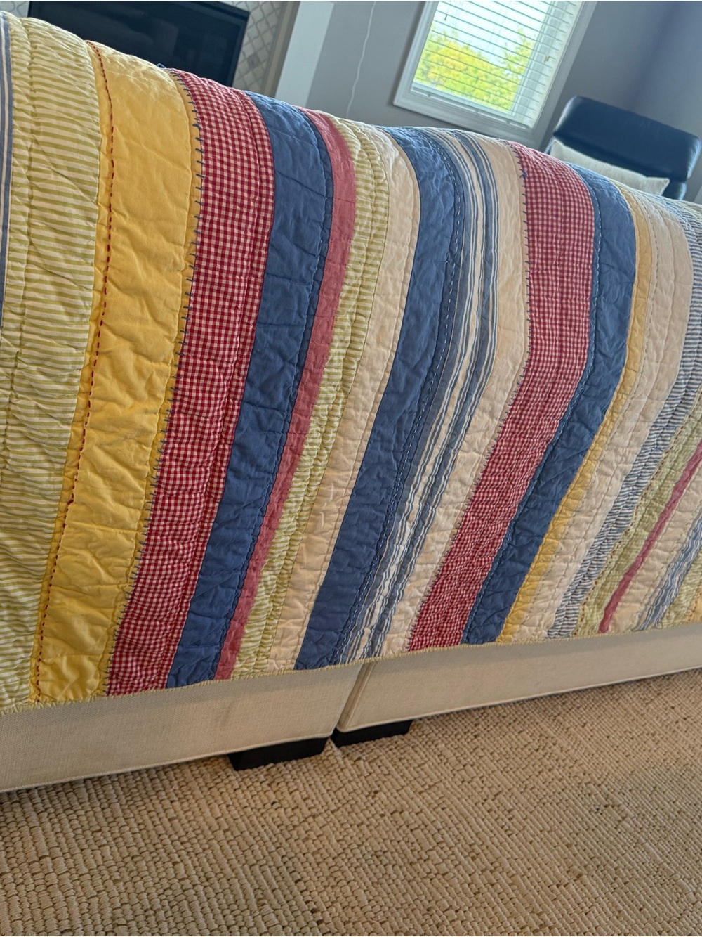 Pottery Barn Kids Kasey Quilt Full Queen Blue Red Stripe Gingham Patchwork